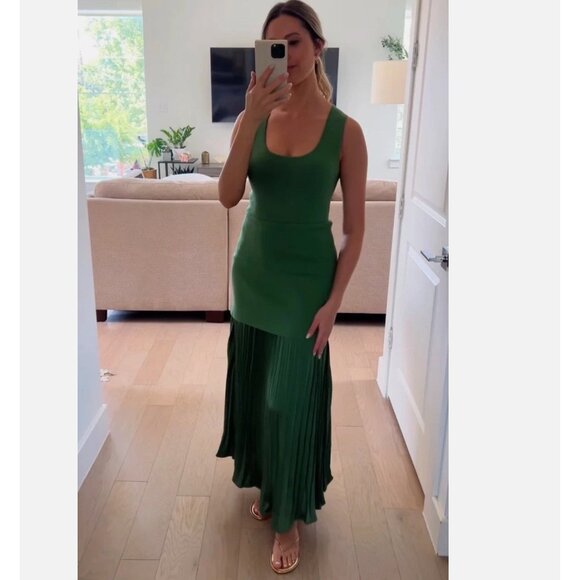 ZARA NEW WOMAN LONG PLEATED KNIT COMBINATION DRESS GREEN 4192/055 S M L - Picture 6 of 17